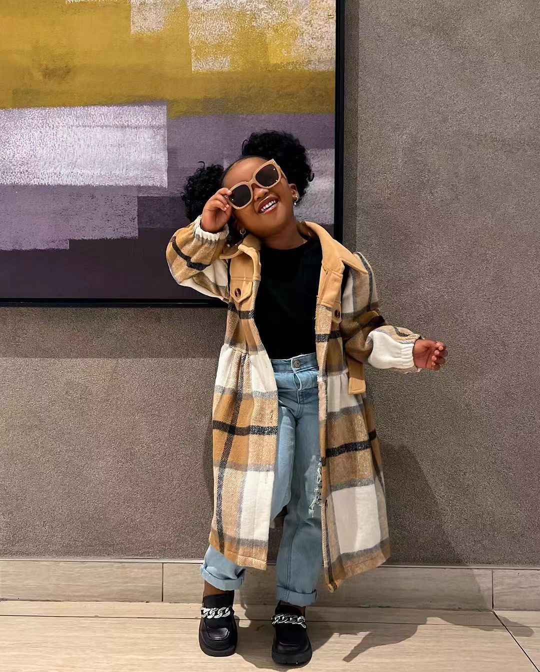 Color Stitching Turnover Neck Brushed Long Sleeve Top Long Cardigan