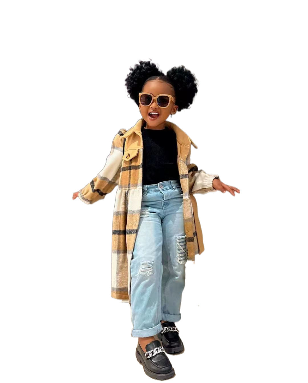 Color Stitching Turnover Neck Brushed Long Sleeve Top Long Cardigan